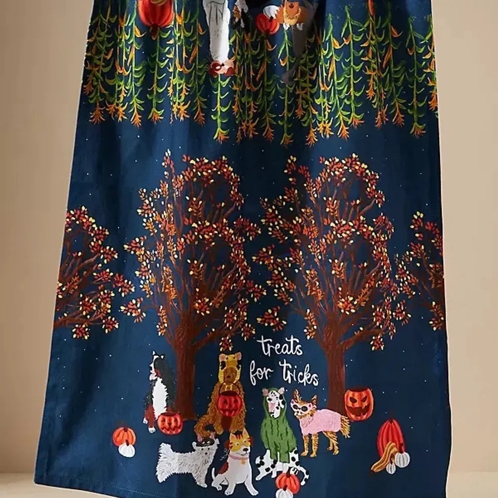 Anthropologie Halloween Lick or Treat Dog Cat Multi Color Cotton Dish Towel New
